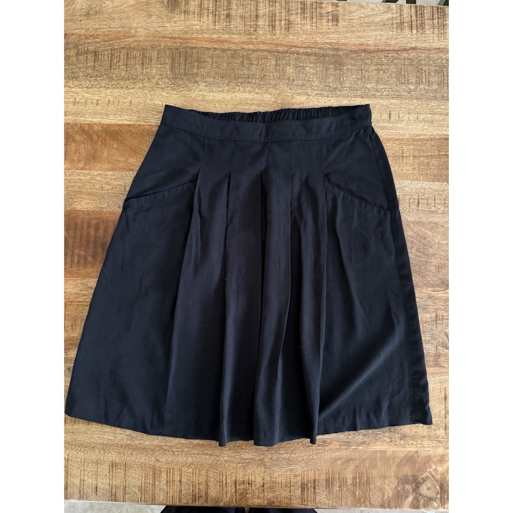 Eileen Fisher Black 100% Tencel Pleated A-Line Midi Skirt‎ Pockets Size S/P